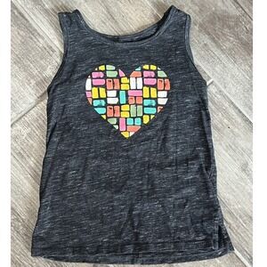 Cat & Jack Girls Heart Graphic‎ Tank Top Gray Sleeveless Summer Sports Size 6